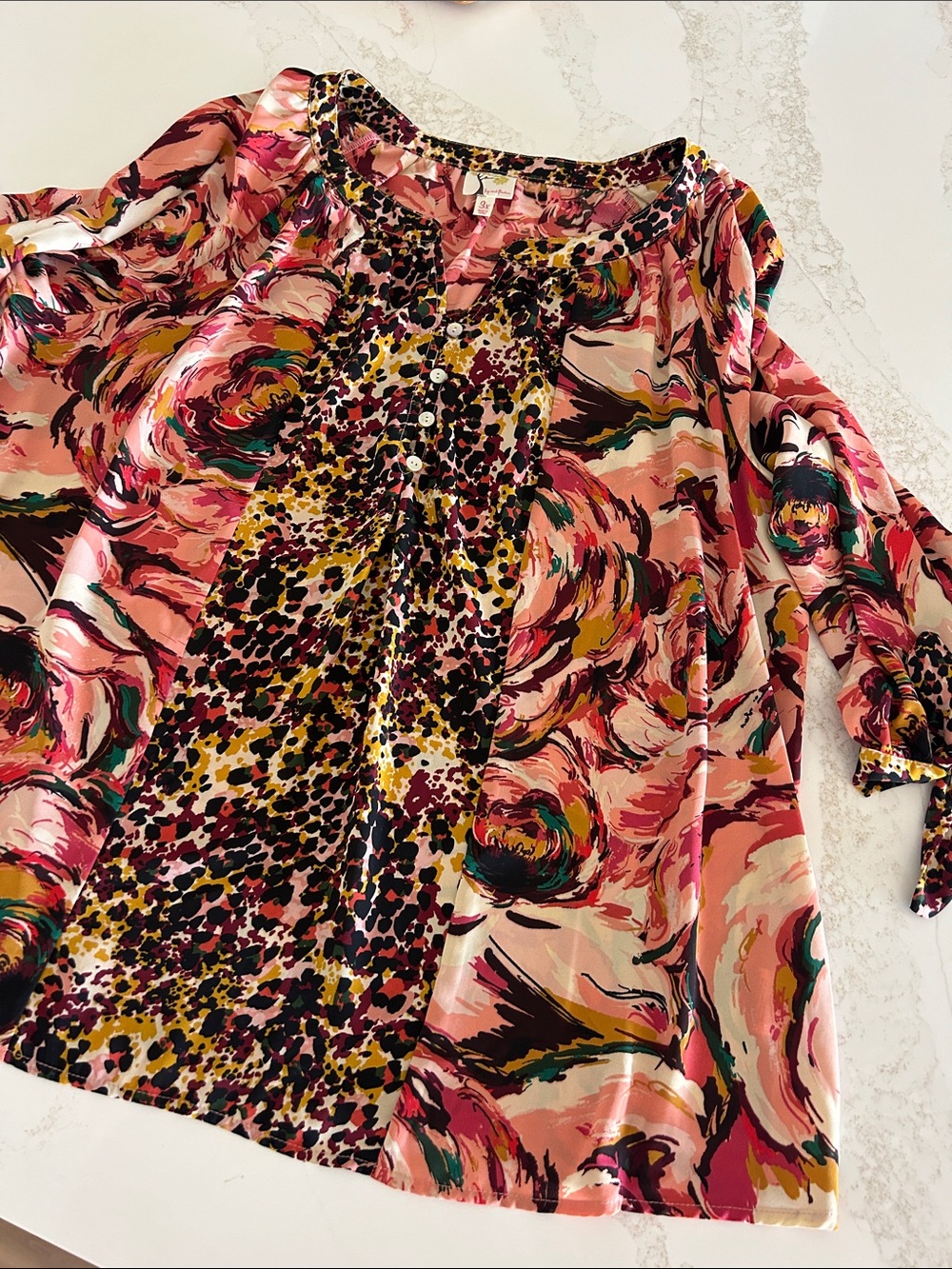 Women’s Fig & Flower Pink Floral & Abstract Print Peasant Blouse Size 3X